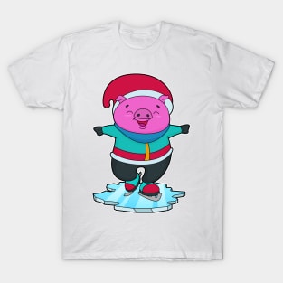 Pig at Ice skating with Ice skates & Hat T-Shirt